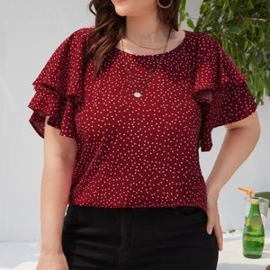 Boho Plus Red Polka Dot butterfly Sleeve Top